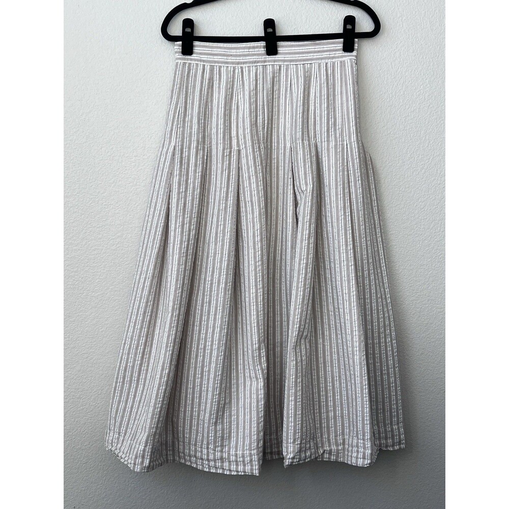 Max Studio London Tan White Striped Accordion Pleat Lined Skirt - Womens Medium